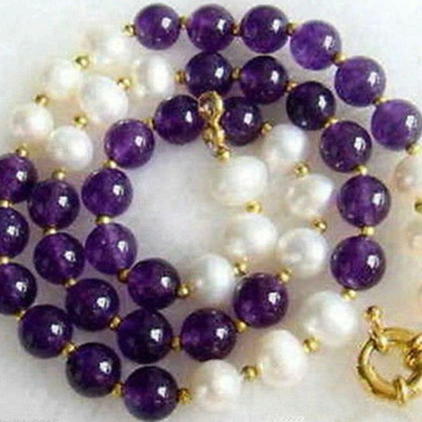 7-8mm Amethyst Pearl Beaded Artisan Necklace 18” Natural Gemstone Jewelry