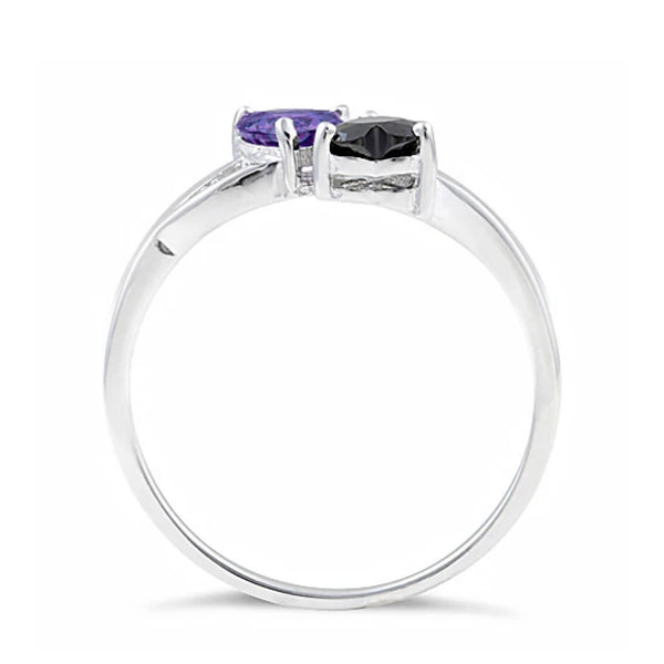 Sterling Silver Double Heart Tanzanite & Black Onyx CZ Ring New