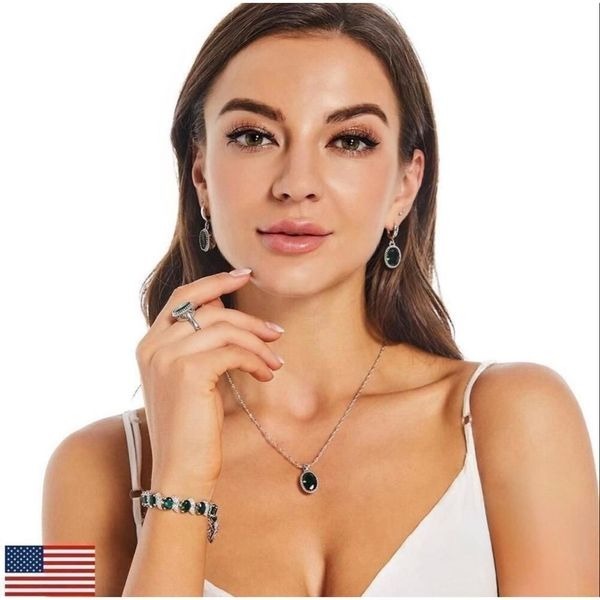 Emerald Green Oval Gemstone Jewelry Set