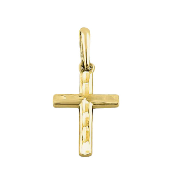 Solid 14K Yellow Gold Faceted Cross Necklace Pendant New