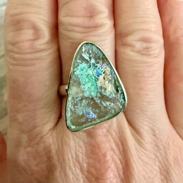 Ancient Roman Glass Stone Abstract Statement Ring Sterling Silver New