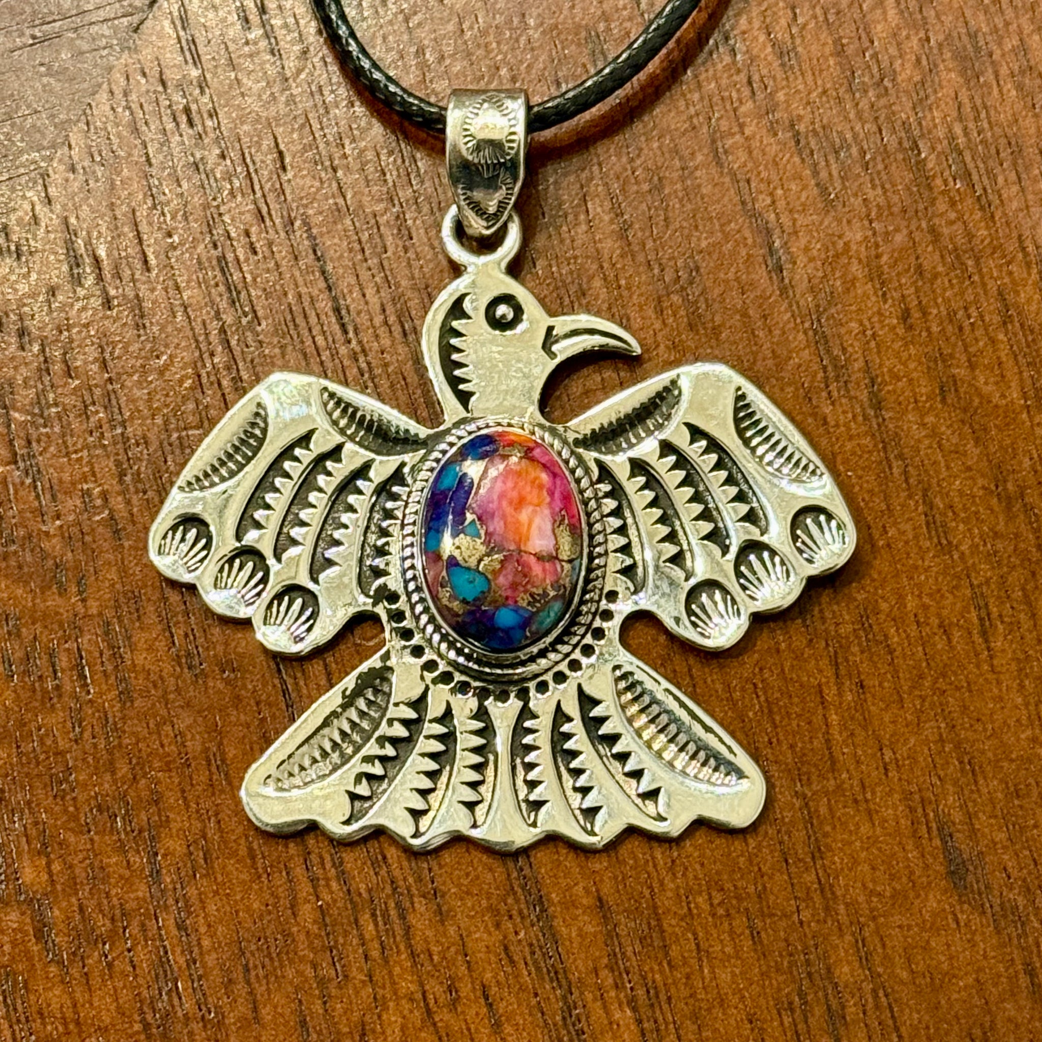 Unique Pink Dahlia Turquoise Thunderbird Necklace Southwestern Boho Casual New
