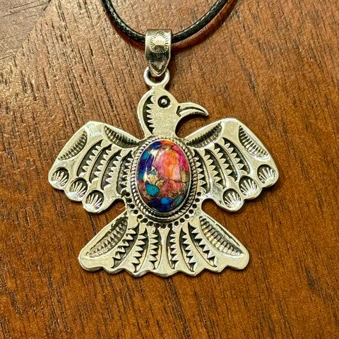 Unique Pink Dahlia Turquoise Thunderbird Necklace Southwestern Boho Casual New