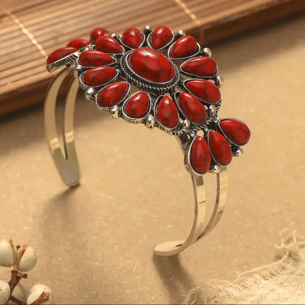 Red Concho Southwest Adjustable Cuff Bracelet Womens Casual Western Accessory