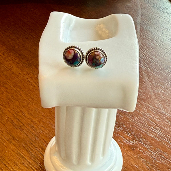 Southwestern Multi Color Dahlia Turquoise Dainty Stud Silver Earrings Handmade
