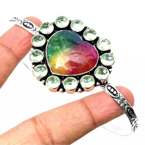 Solar Quartz Gemstone 925 Sterling Silver Handmade Jewelry Bracelet Adjustable