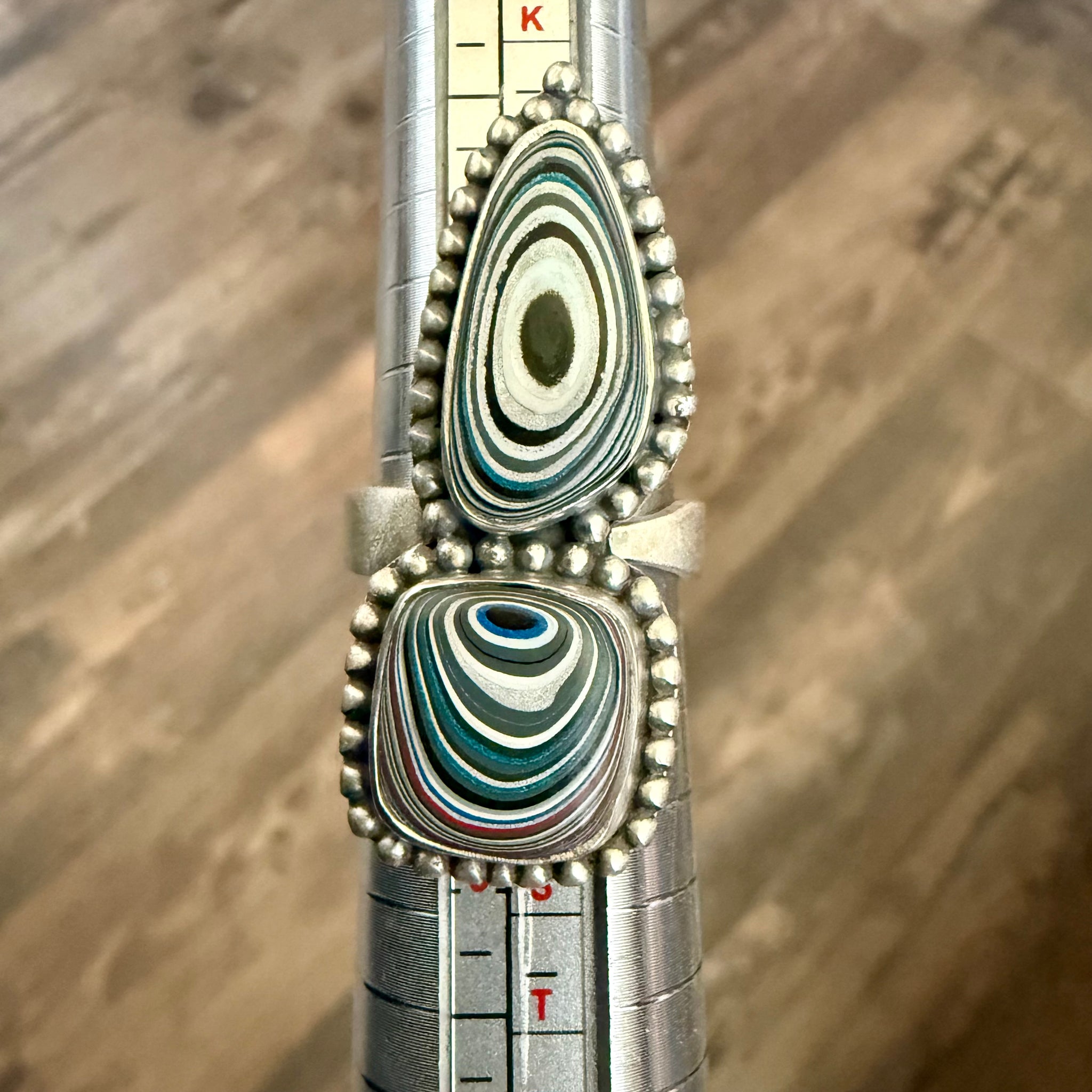 Stunning Abstract Fordite Statement Ring Sterling Silver Size 8 Southwestern New