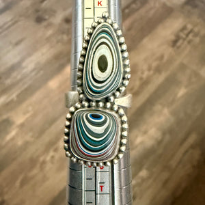 Stunning Abstract Fordite Statement Ring Sterling Silver Size 8 Southwestern New