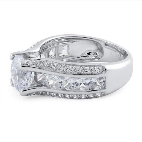 Sterling Silver Round & Princess Cut Clear CZ Ring Womens Wedding Jewelry