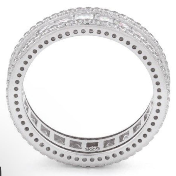 New Sterling Silver Eternity Princess Cut CZ Ring