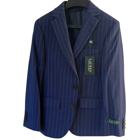 New Lauren Ralph Lauren Boys Blayton Pin Stripe Blue Button Blazer Size 20 R