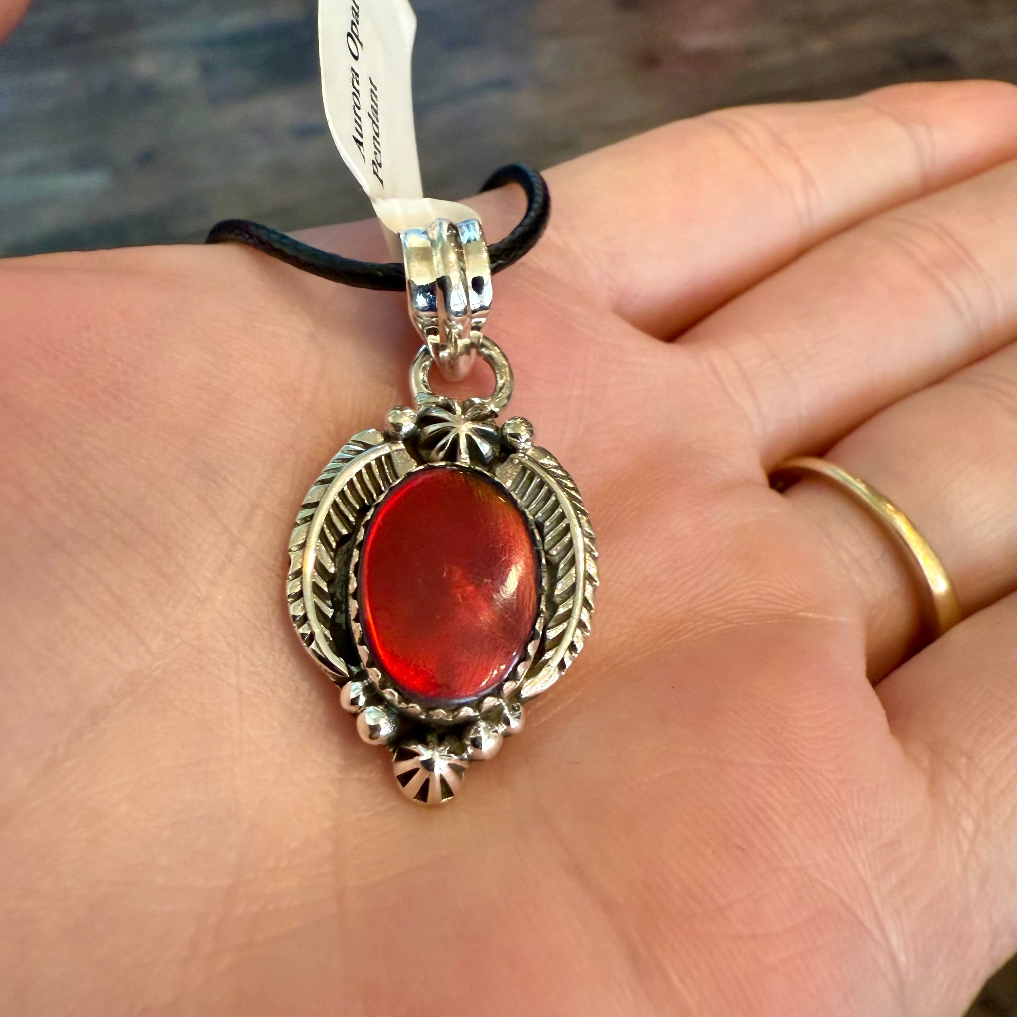 Stunning Aurora Opal Pendant 925 Sterling Silver Feather Southwestern Framed New