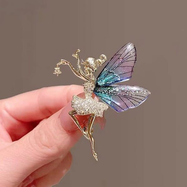 Beautiful Rhinestone & Resin Dancing Ballerina Fairy Rainbow Brooch Pin New