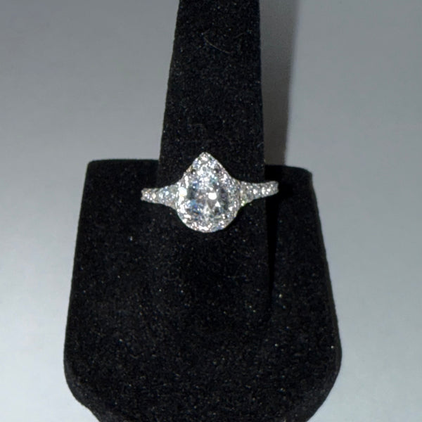 Elegant Victorian Pear Cut Halo Clear CZ Engagement Silver Ring Size 6 New
