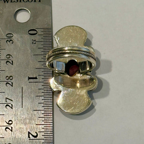 Unique Red Rose Dahlia Turquoise Ring Southwestern Fan Framed Sterling Silver 7