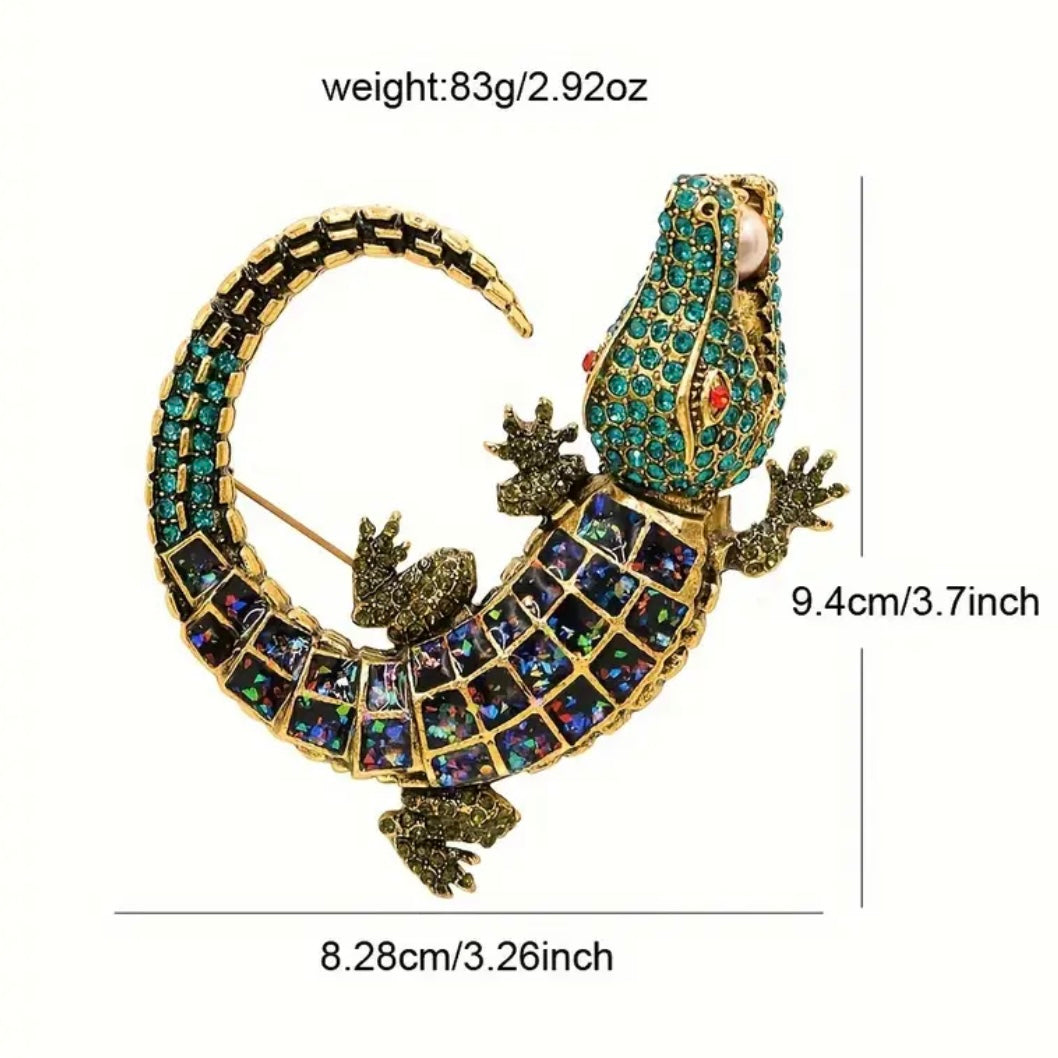 Stunning Chic Rhinestone Crocodile Large Brooch Boho Pin Bold Dazzling New