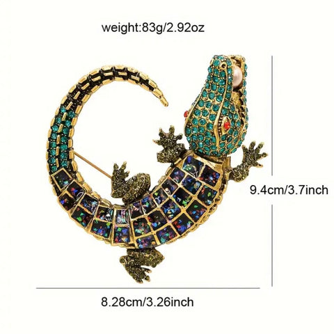 Stunning Chic Rhinestone Crocodile Large Brooch Boho Pin Bold Dazzling New