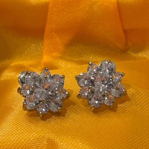 Stunning Multi CZ Round Cut Stone Sunflower Cluster Stud Floral Earrings New