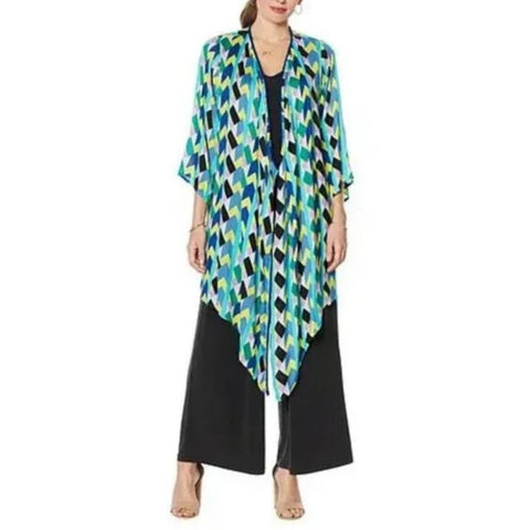 Lightweight Curations Cardigan Womens Shark Bite Hem Geo Printed Duster M / L