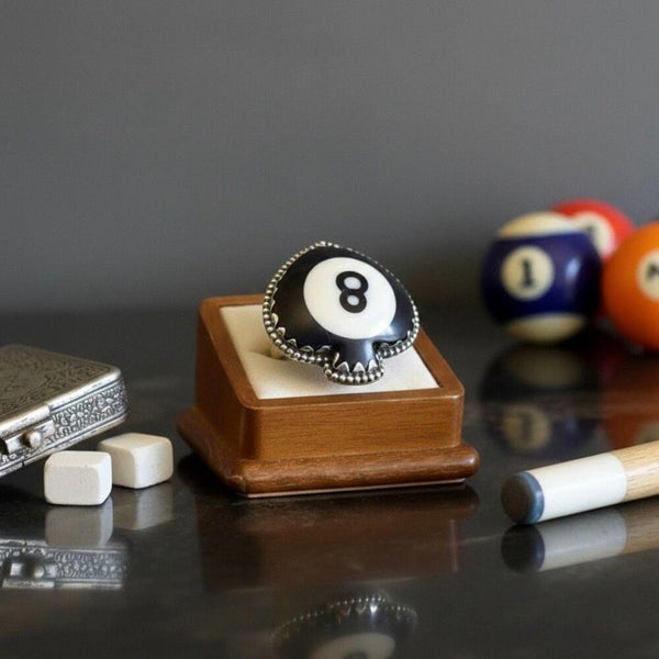 Unique Billiard Ball # 8 Statement Spade Ring Sterling Silver Boho Adjustable