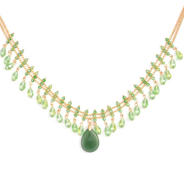 Green Aventurine and Green Glass Beaded Necklace 20-22 Inches 30.00 ctw New