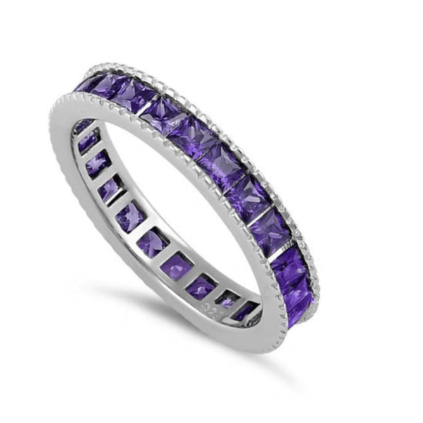 Sterling Silver Purple Amethyst CZ Eternity Band Ring Size 6 New