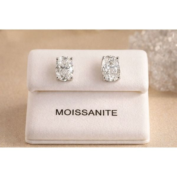 7.5mm 2CT Moissanite Stud Earrings Oval Sterling Silver