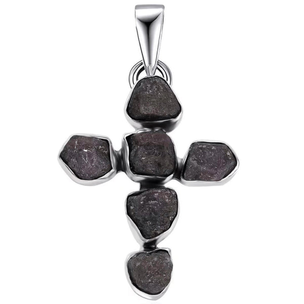 Artisan Crafted Rough Cut Moroccan Ruby 23.15 ctw Cross Pendant Silver Necklace