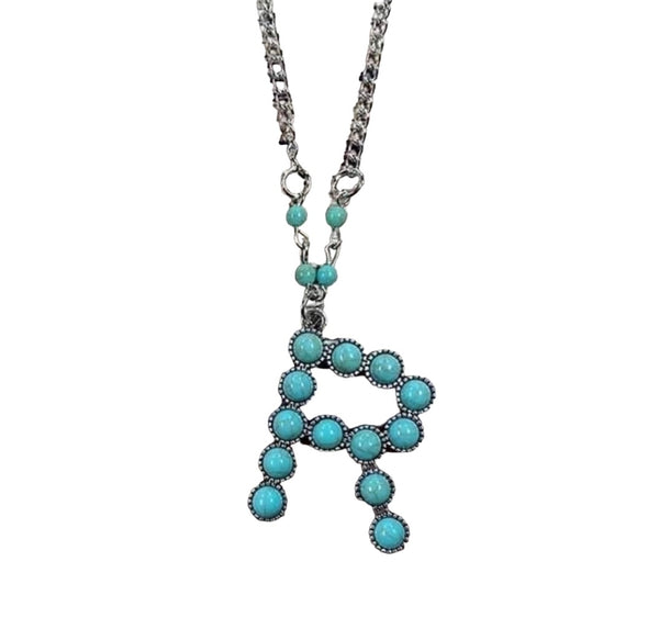 Western Boho Turquoise Initial Letter Pendant Chain Necklace