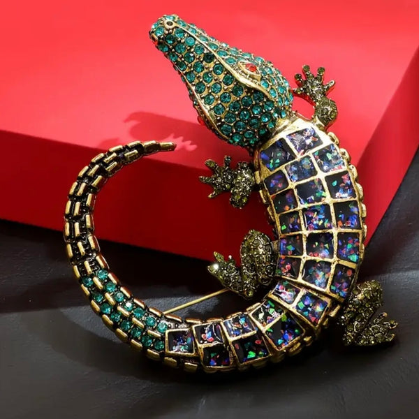 Stunning Chic Rhinestone Crocodile Large Brooch Boho Pin Bold Dazzling New