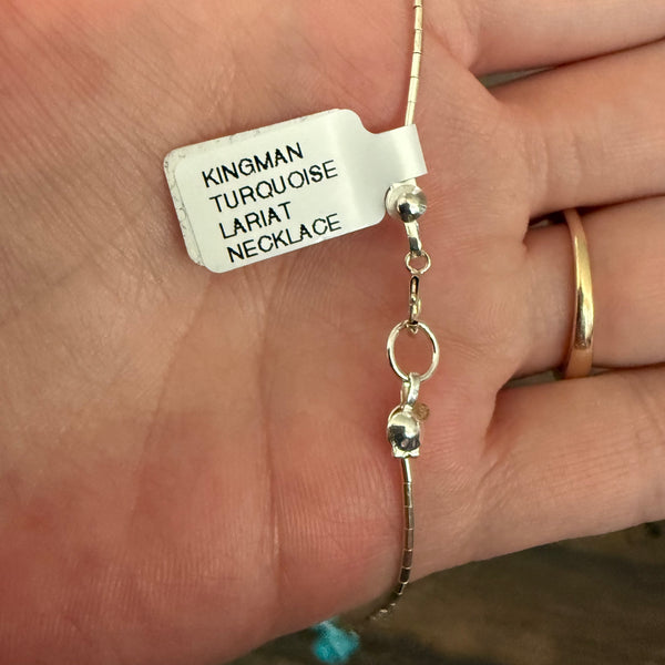 Kingman Turquoise Lariat Necklace Liquid Sterling Silver Southwestern New