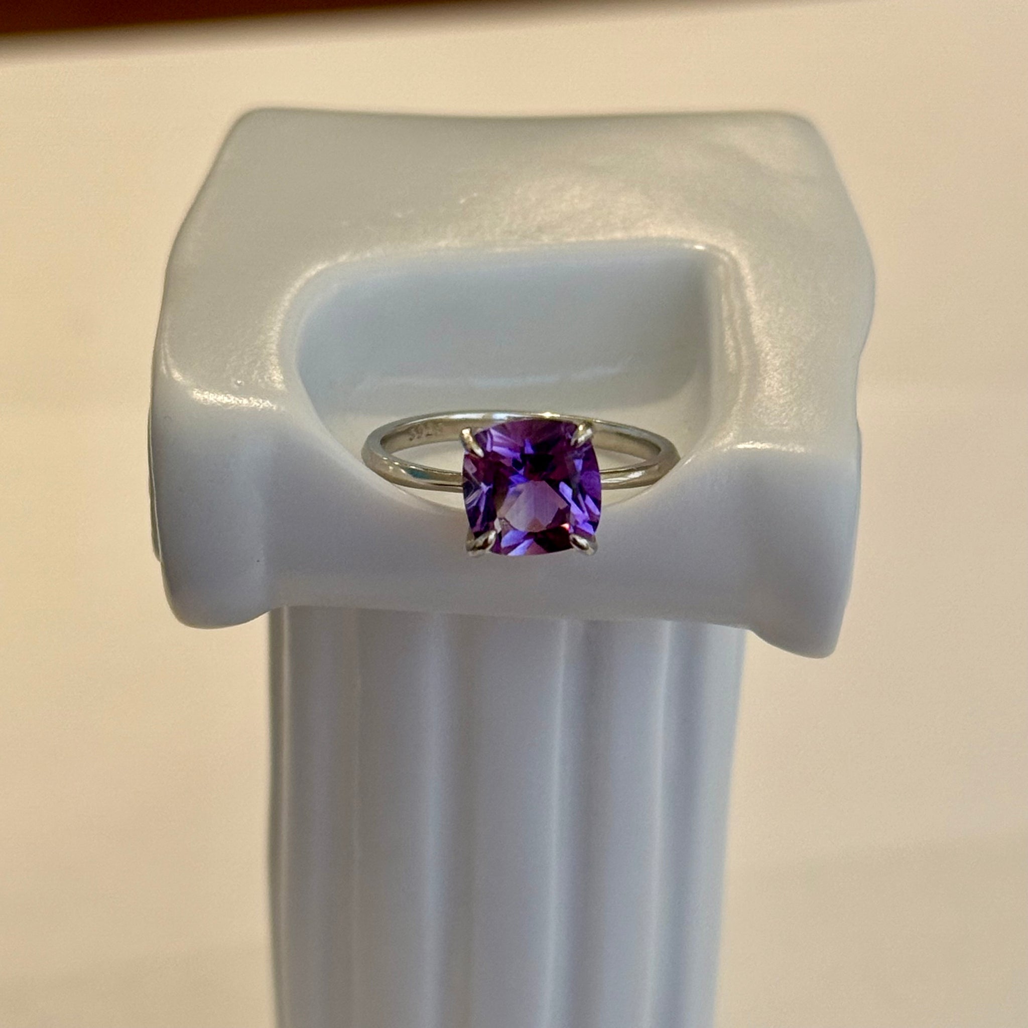 Genuine Cushion Cut Amethyst 2ct Solitaire Sterling Silver Ring Size 6 New