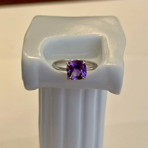 Genuine Cushion Cut Amethyst 2ct Solitaire Sterling Silver Ring Size 6 New