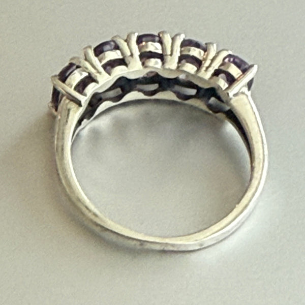 Stunning Oval Natural 5 Stone Amethyst Ring Sterling Silver Womens Size 6 New