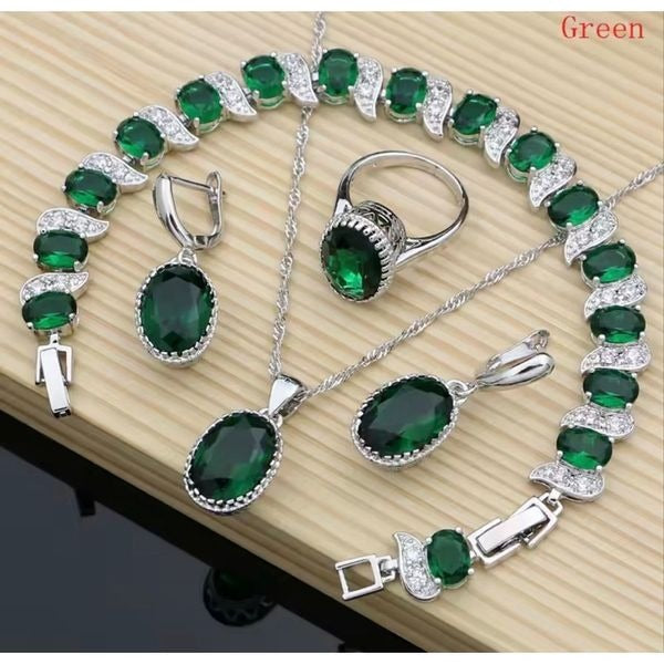 Emerald Green Oval Gemstone Jewelry Set