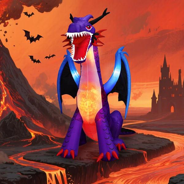 8FT Halloween Dragon Inflatable with LED Lights - Outdoor Yard Decor