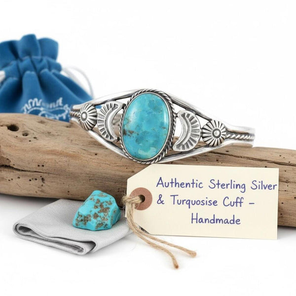 Authentic Turquoise & Sterling Silver Artisan Cuff Bracelet Southwestern Style