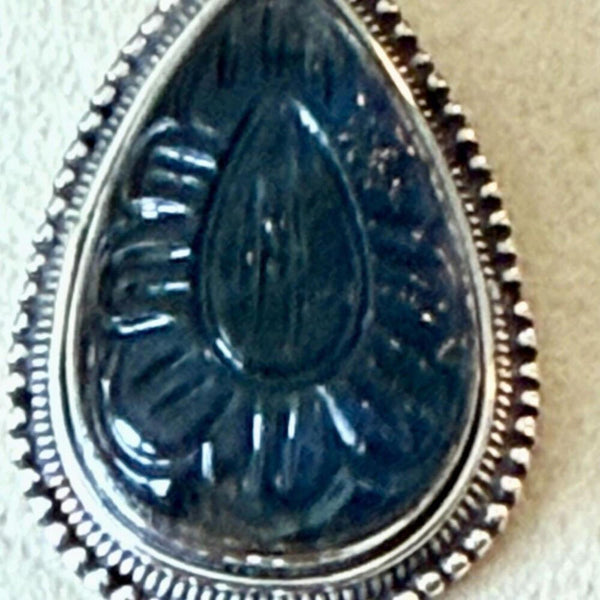 Stunning Carved Labradorite Gemstone Pendant Necklace Womens Statement Piece