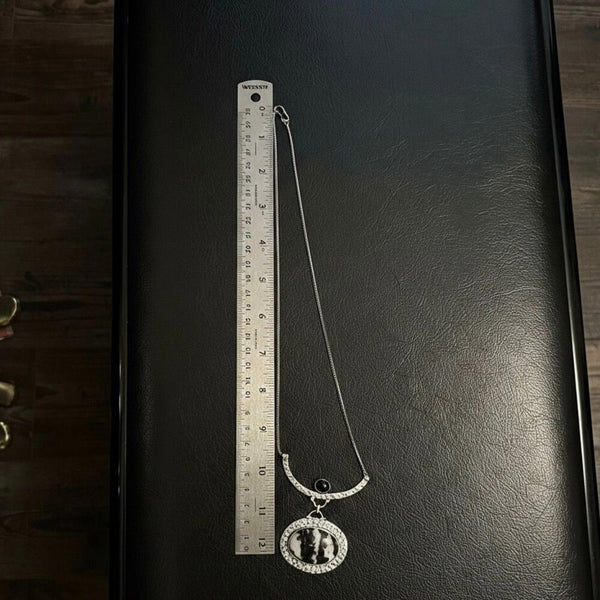 White Buffalo Turquoise & Black Onyx Statement Hammered Necklace Boho Western