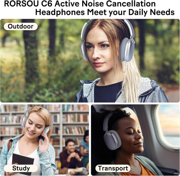 C6 Active Noise Cancelling Headphones, Wireless over Ear Bluetooth Headphones