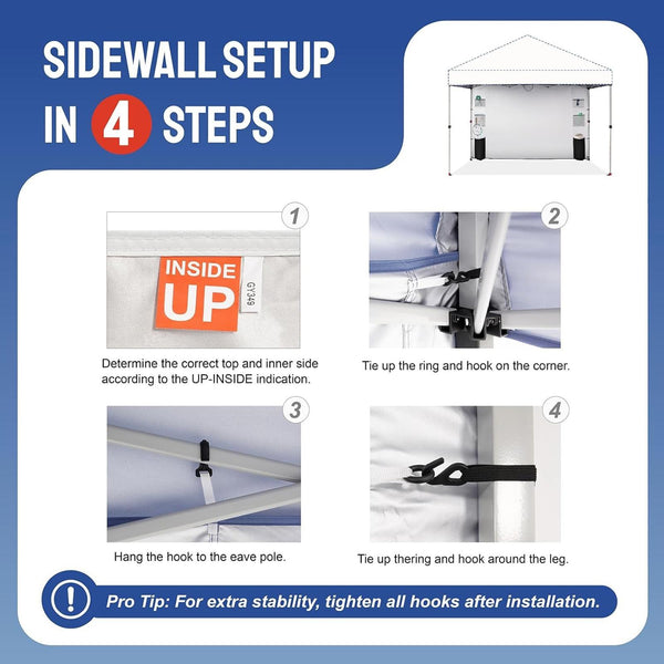 Sidewall Silver for 10X10 Pop up Canopy Sidewall with 6 Pockets 1 Pack Black