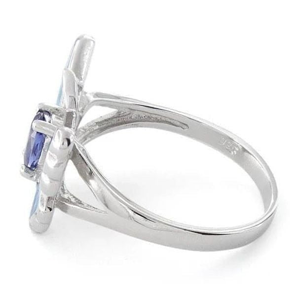 Sterling Silver Lab Opal Butterfly Tanzanite CZ Ring Size 6