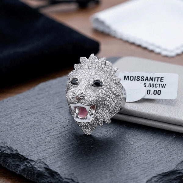 Majestic 5.00 CTW Moissanite Lion Head Statement Ring Iced Out Luxury Design 6