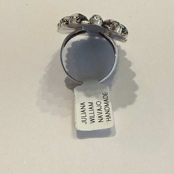 Native American Genuine White Buffalo Turquoise Cluster Ring Navajo Handmade
