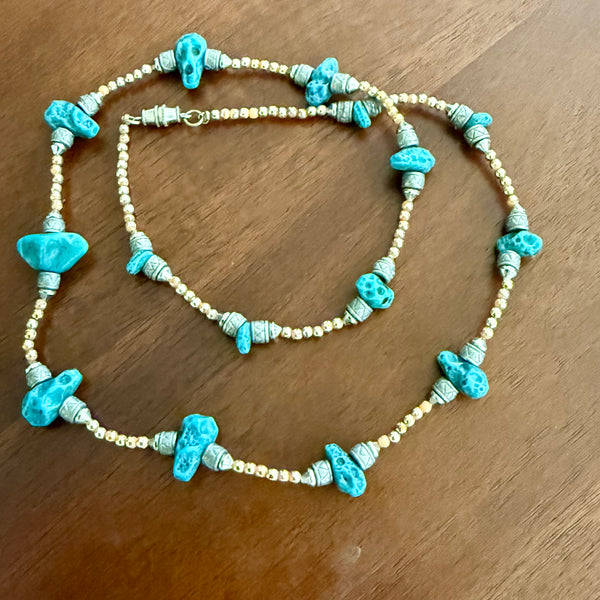Vintage Turquoise Agate Nugget Beaded Necklace