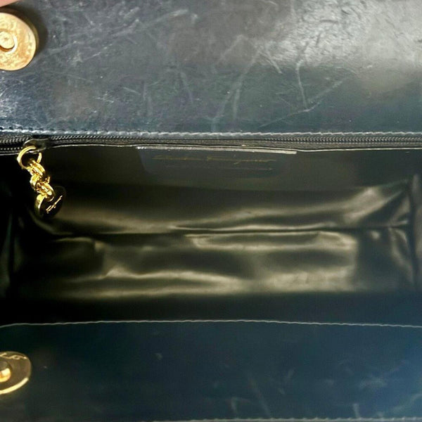 Authentic Salvatore Ferragamo Vara Bow Crossbody Bag Purse Navy Leather Vintage