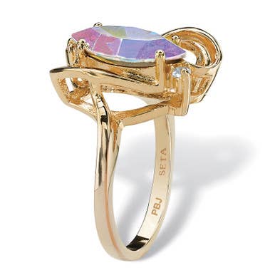 Marquise Aurora Borealis Crystal Cocktail Ring Gold-Plated