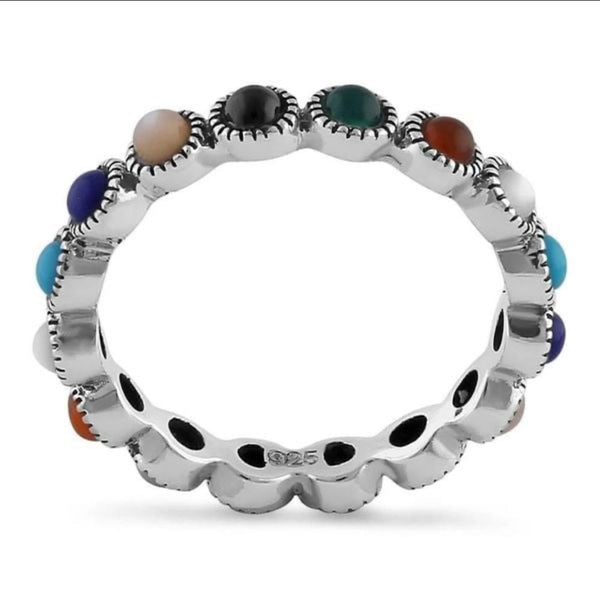 Sterling Silver Round Multi-Color Eternity Band Marcasite Ring New