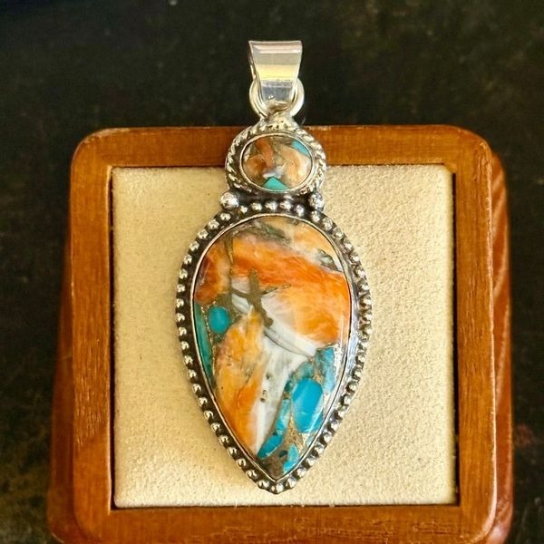 Boho Spiny Oyster Silver Teardrop Necklace Pendant Artisan