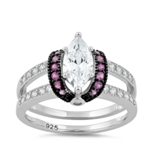 Sterling Silver Clear Marquise Ruby CZ Ring Size 6 New